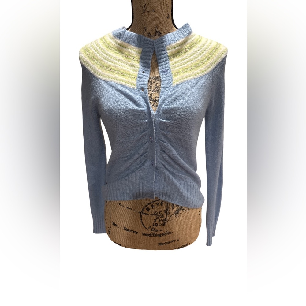 Free People Blue and Yellow Knit Cardigan